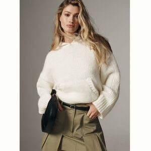 Women’s Anthropologie Pilcro Ivory Wool Blend Knit Chunky Pullover Sweater Sz. M